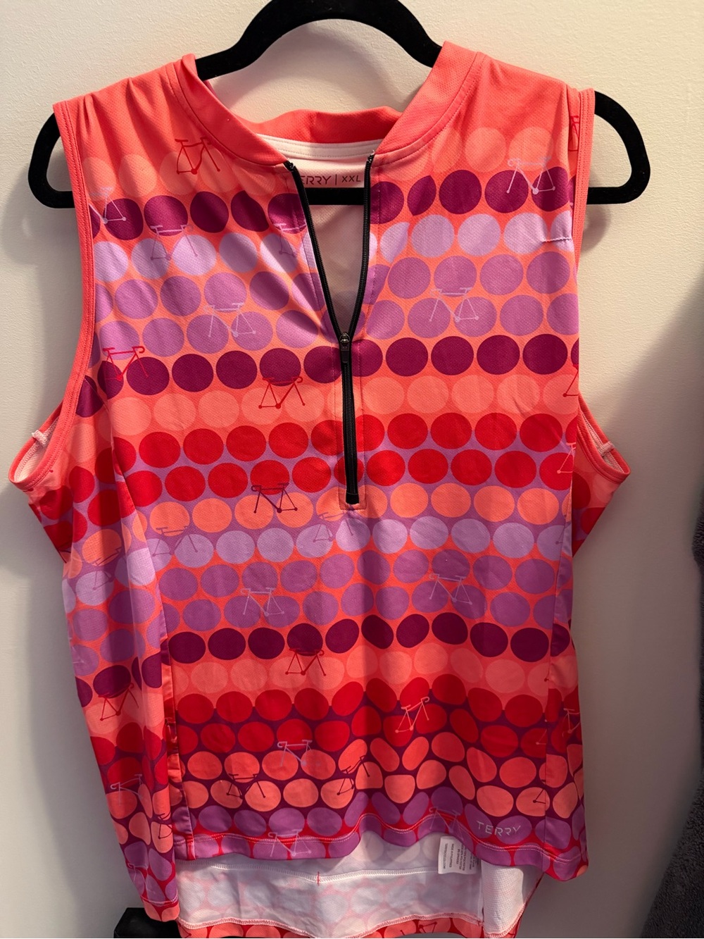 Terry Cycling Jersey XXL Pink Purple Bicycle Print Sleeveless